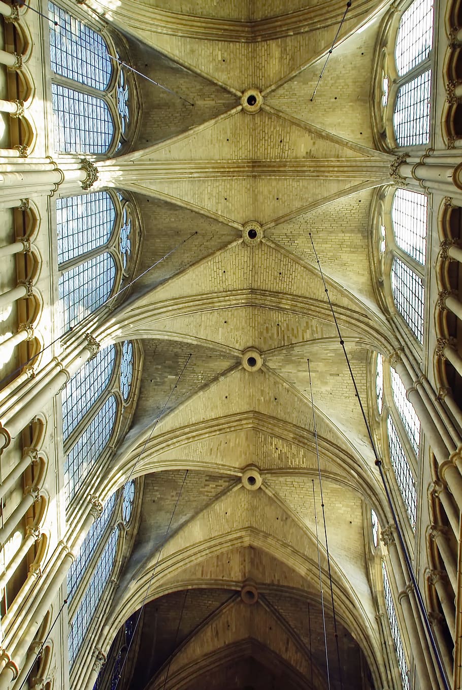 reims, cathedral, nave, ceiling, gothic architecture, vaults, ribs, arc, window, clarity