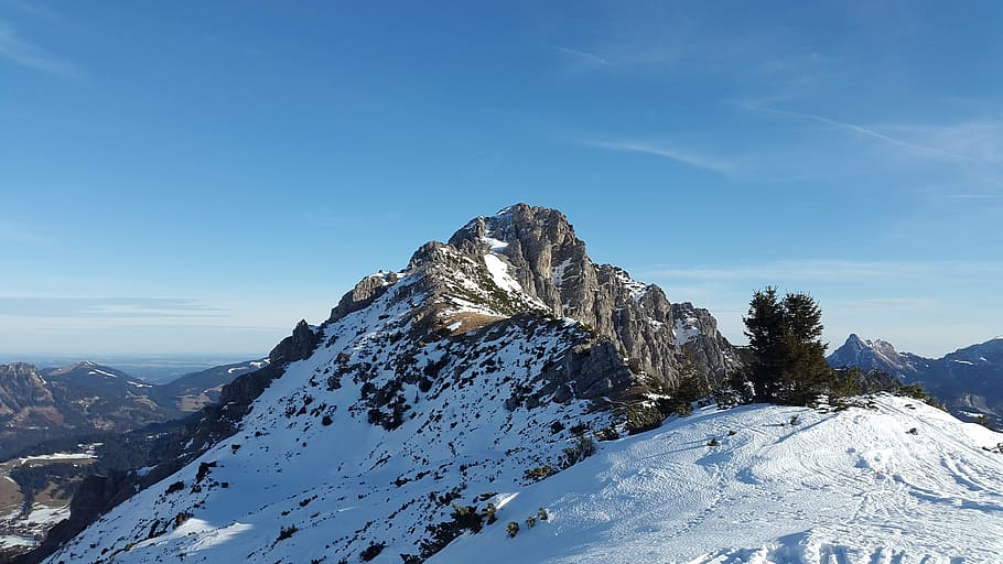fotografi pemandangan, pegunungan alpen, rohnenspitze, allgäu, musim dingin, tannheim, puncak, gunung, alpine, tyrol