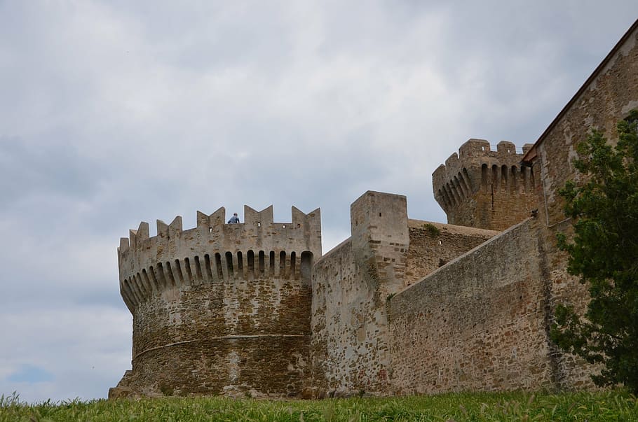 Históricamente, edificio, torre defensiva, almenas, Toscana, edificio histórico, arquitectura, viejo, torre, Italia