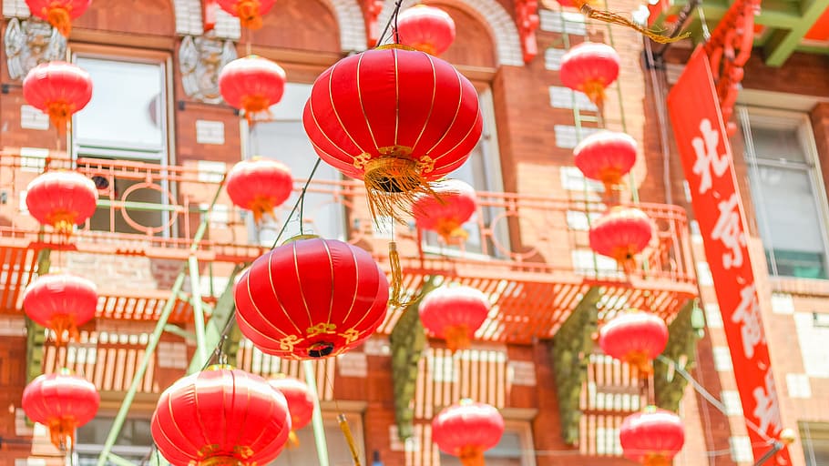 paper lanterns, chinatown, san francisco, decoration, lantern, red, hanging, bright, chinese lantern, lighting equipment