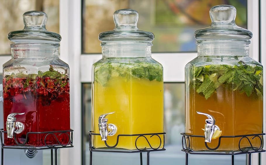 pot, glass, desktop, container, jar, dispenser, juice, herbs, beverage, orange juice