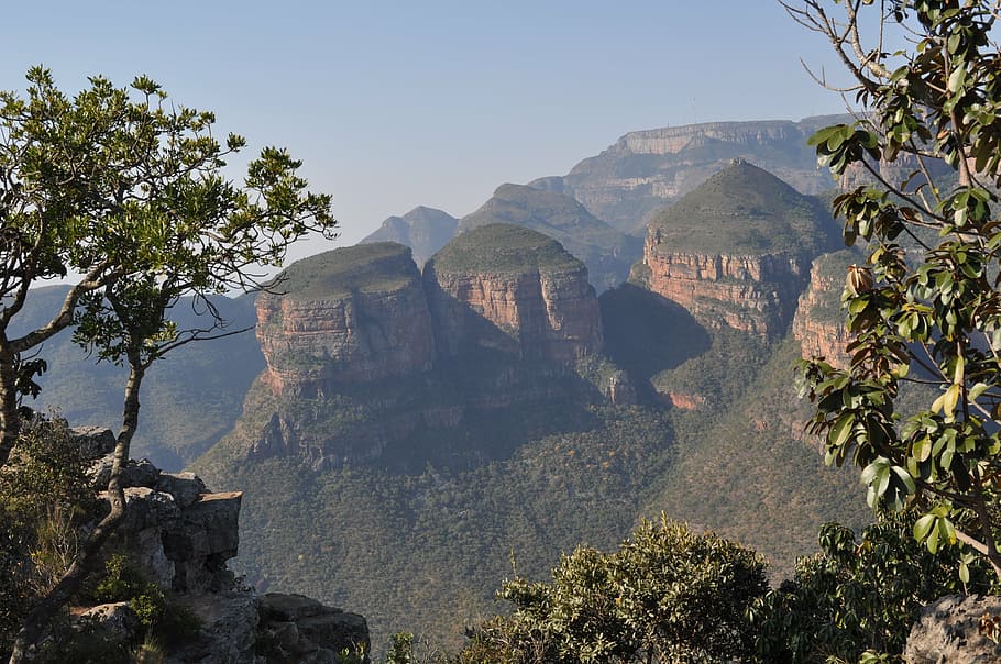 green leafed trees, three rondavels, mountains, drakensberg mountains, blyde river canyon, south africa, landscape, nature, nature park, panorama route