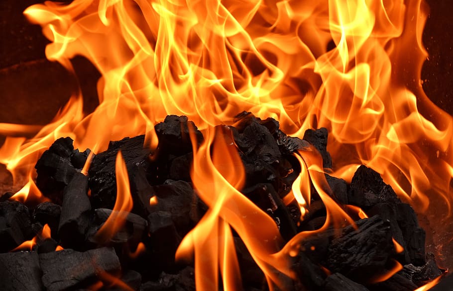 黄色, 炎, 燃える, 木炭, 火, カーボン, 熱い, 気分, キャンプファイヤー, 暖炉