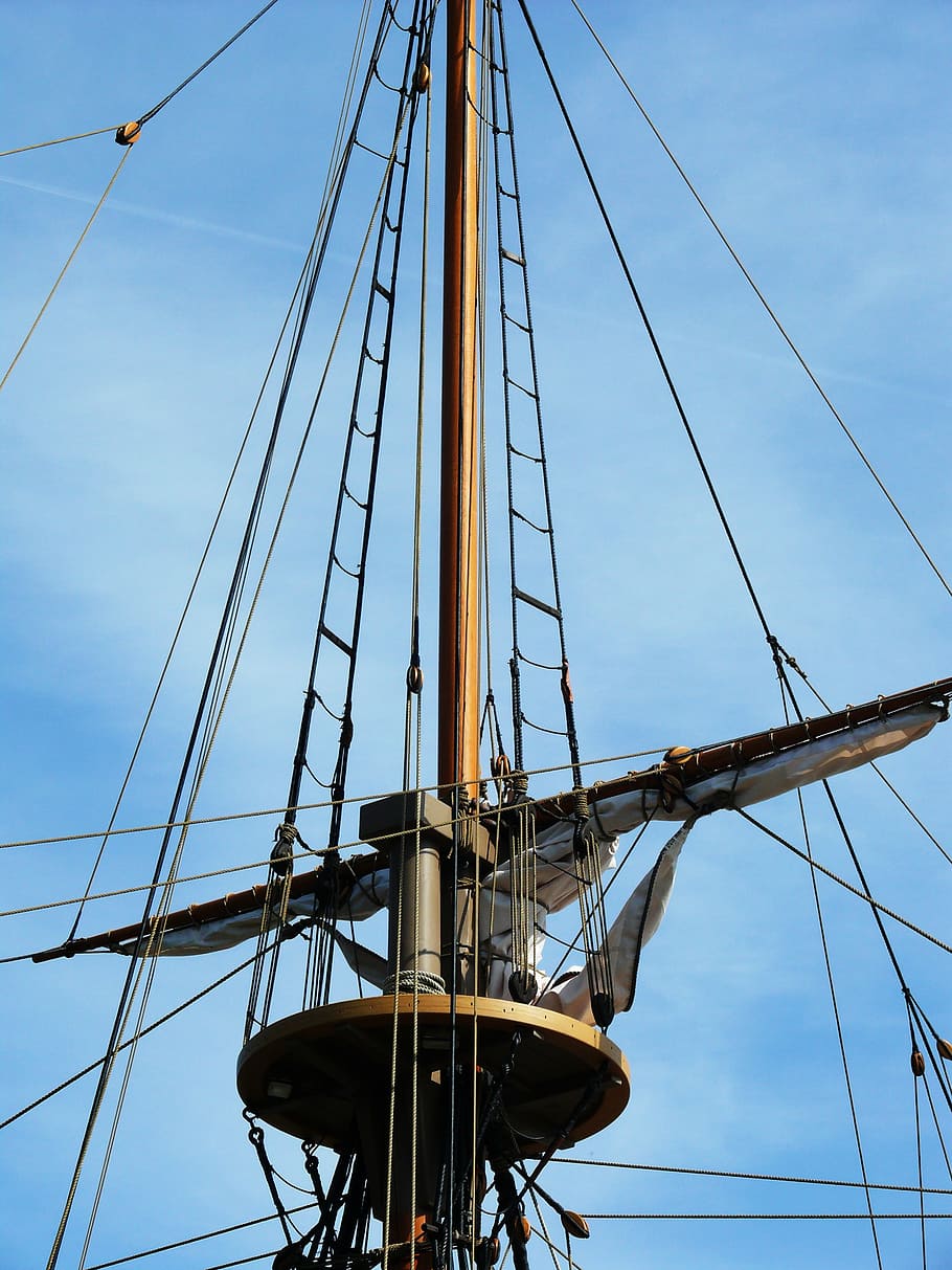 mast, pirate, crows nest, sky, ship, rigging, halyards, sail, nautical Vessel, sailing Ship