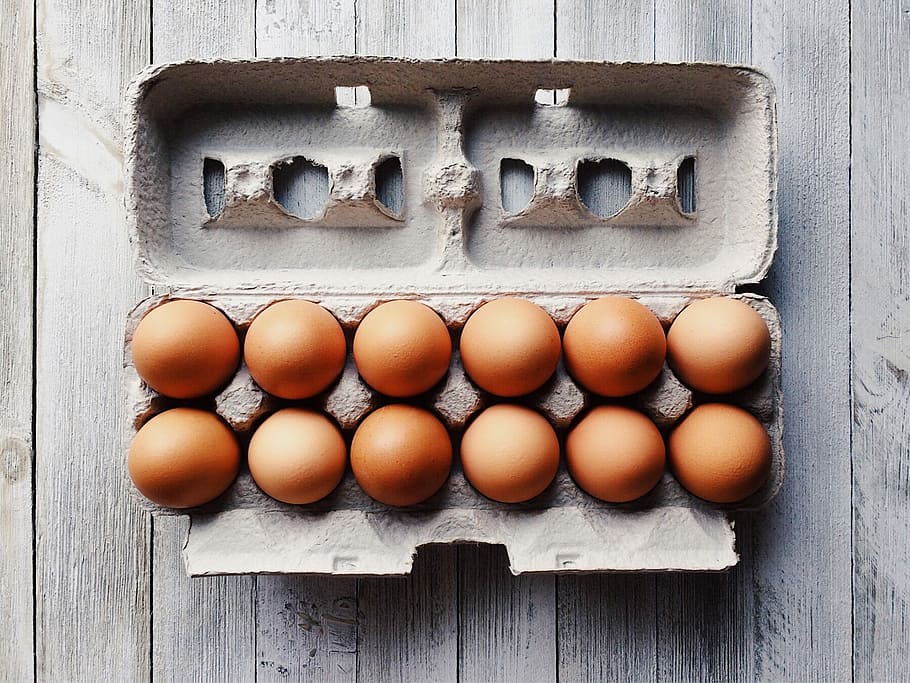 satu, lusin, baki kotak, organik, telur, coklat, sarapan, makanan, ayam, segar