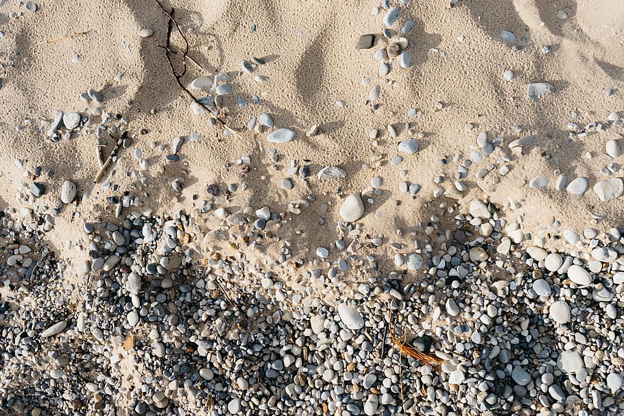 rochas, seixos, areia, praia, terra, quadro completo, planos de fundo, sem pessoas, natureza, visão de alto ângulo