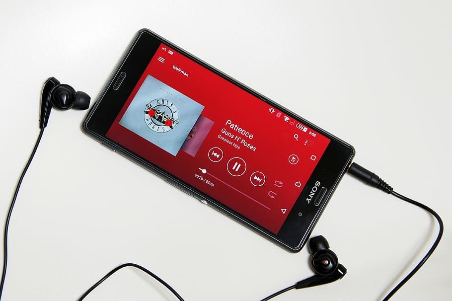 black, sony android smartphone, displaying, patience music gallery, walkman, music, sony, xperia z3, smartphones, sony xperia z3