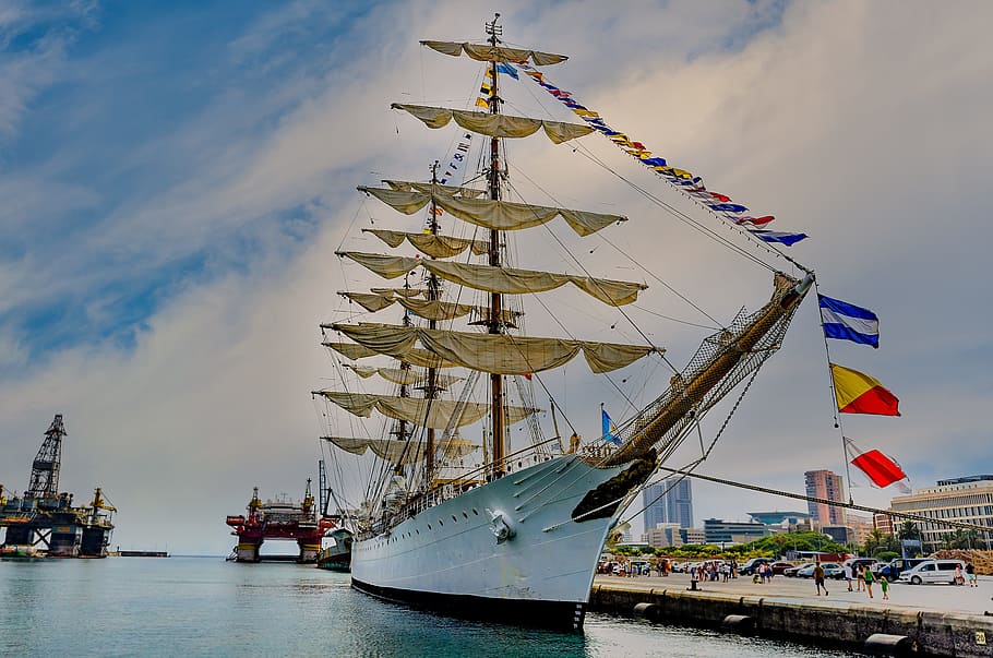 sailing vessel, frigate, windjammer, sailor, port, tall ship, rigging, bowsprit, network, tenerife