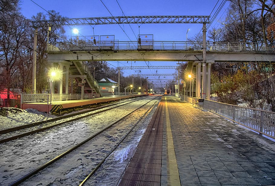 station, city, stop, railway, vladivostok, far east, night, railroad Track, transportation, train