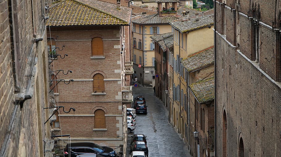 siena, italy, street, alley, car, brick, cityscape, architecture, history, tourism