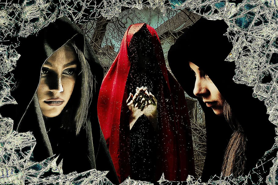 gray, haired woman, black, hood collage, Fantasy, Witches, Mystic, Gothic, mysterious, witchcraft