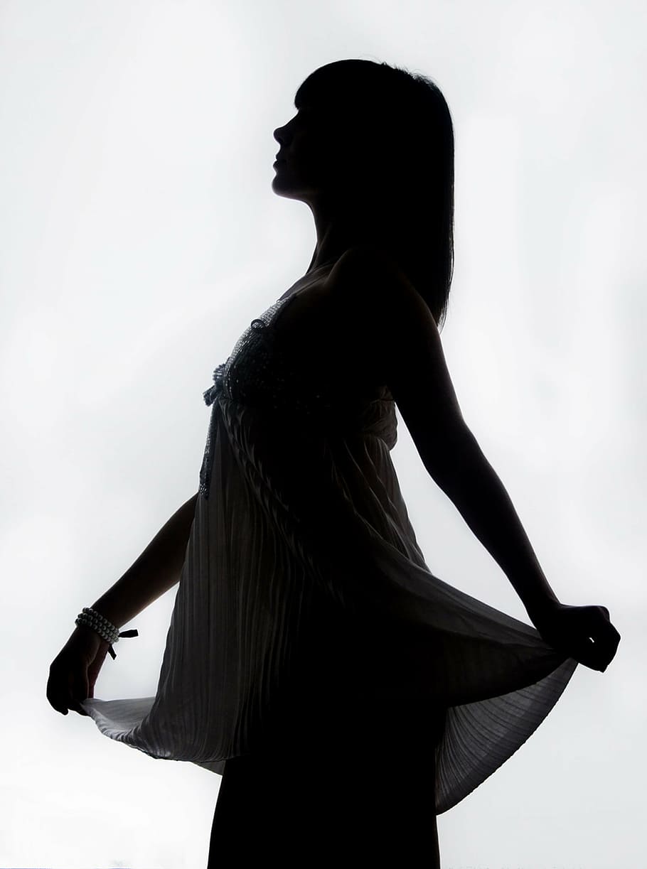 silhouette photo, woman, silhouette, girl, model, bw, person, dress, riddle, beautiful