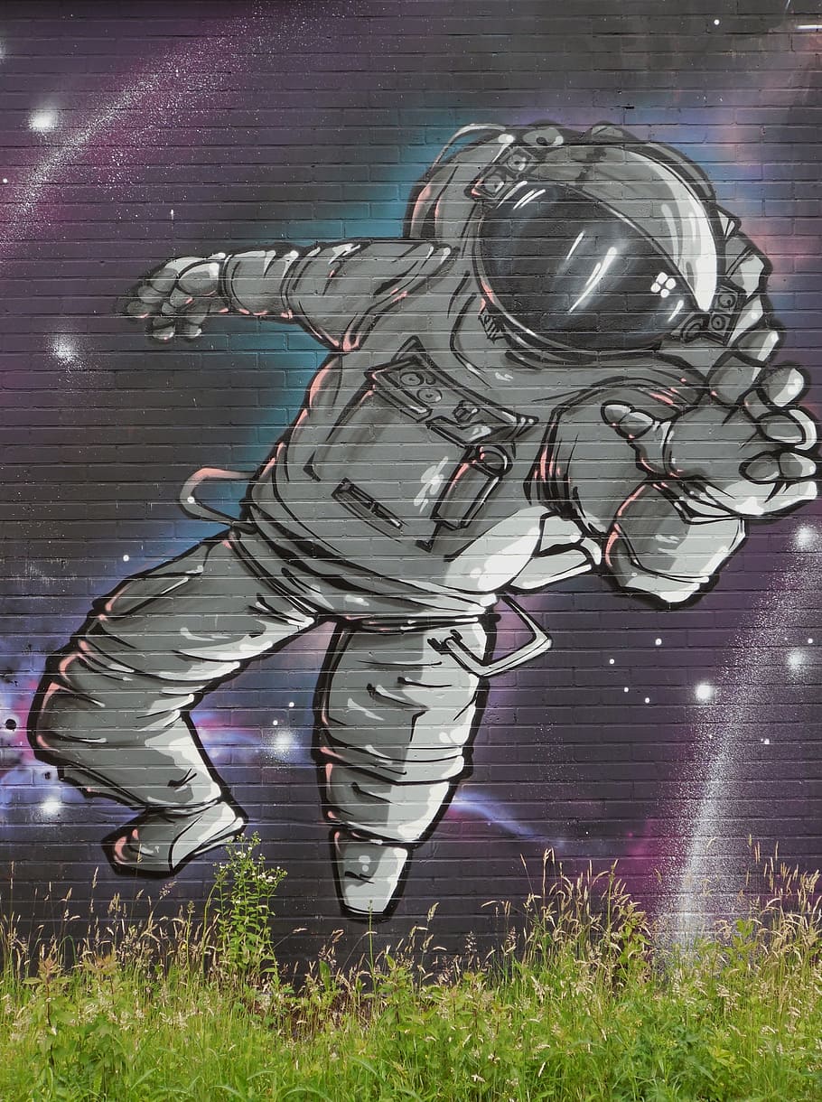 grafiti, astronot, seni jalanan, ruang, alam semesta, kosmos, perjalanan ruang angkasa, ke depan, seni, sprayer - Pxfuel