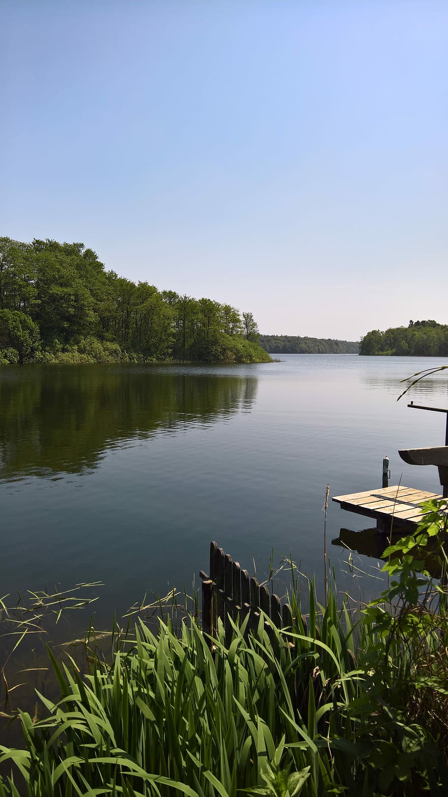 muelle, lago, durante el día, paisaje, schaalsee, norte de Alemania, lago de agua dulce, idílicamente situado, naturaleza, tranquilidad