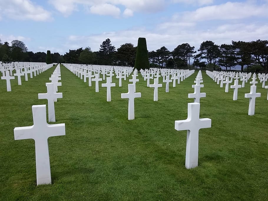 cemetery, normandy, americans, military cemetery, france, mourning, grave, crosses, d day, omaha beach