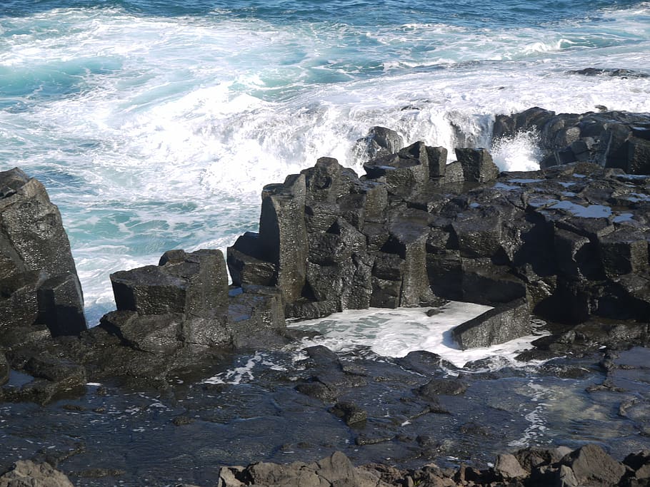 surf, ola, roca de lava, sumergida, frontera, defensa, firme, oleaje, mar, naturaleza