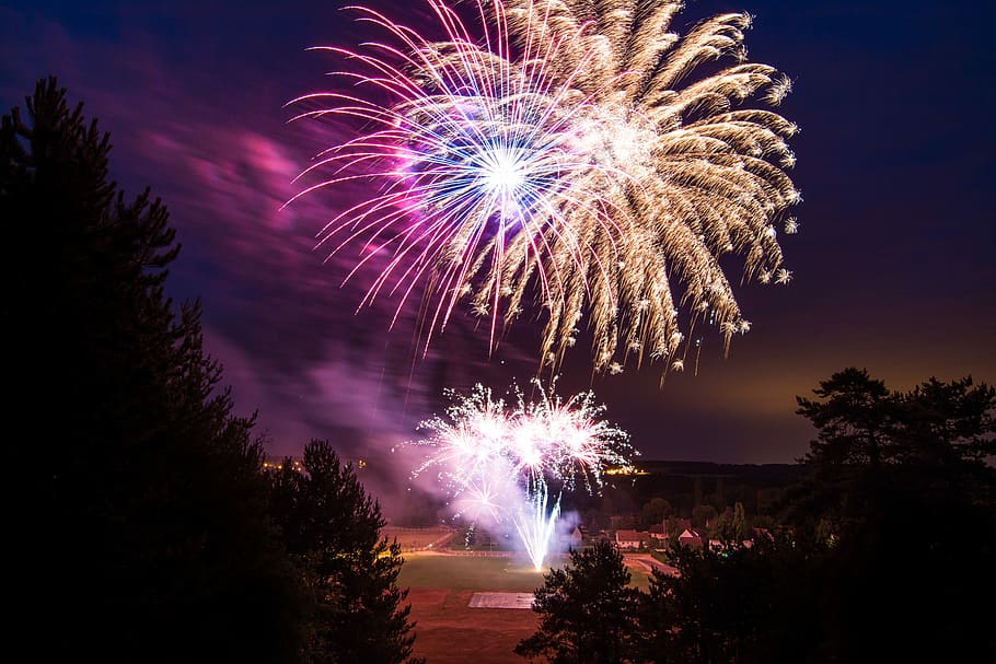 Firework, Blue Sky, Celebration, summer, night, festival, event, light, celebrate, bright