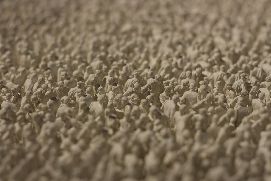 crowd, figure, symbolic, the individual in the mass, selective focus, full frame, backgrounds, close-up, abundance, indoors