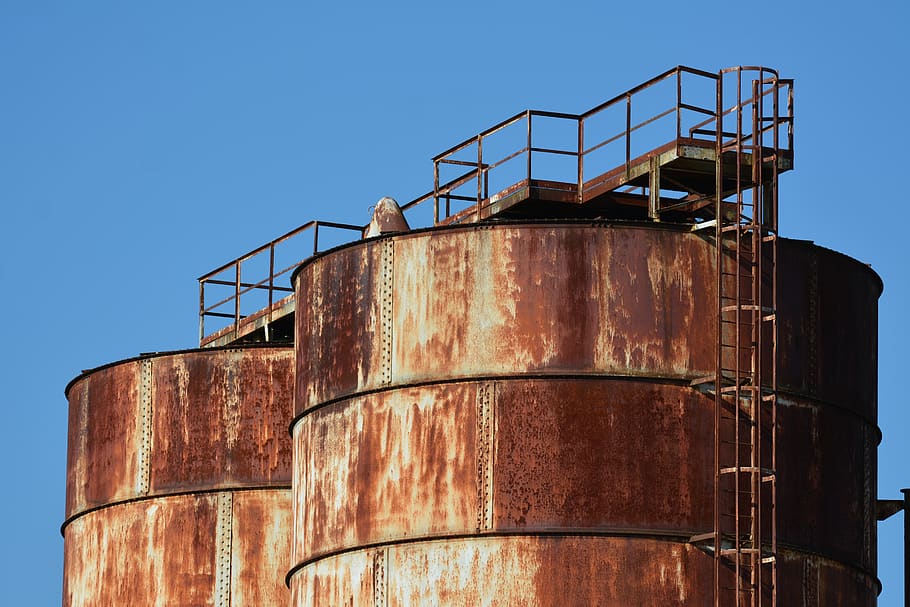 silo, storage, tank, rust, storage tank, industry, rusty, low angle view, sky, oil industry