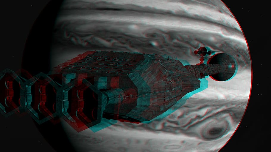 planet jupiter, Anaglyph, red green, red green glasses, 3d, science fiction, artificial, astronautics, space, universe
