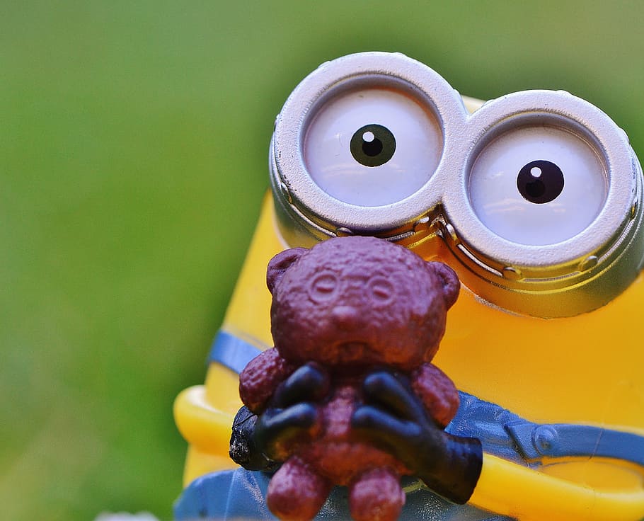 figure, funny, minions, toys, children, yellow, close-up, human hand, food and drink, hand