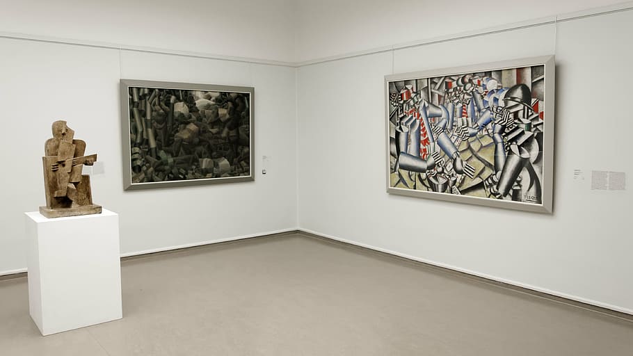 two, abstract, painting, hang, corner, wall, kröller-müller, museum, netherlands, holland