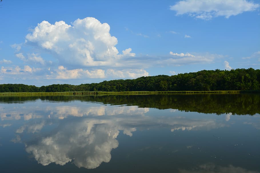 chesapeake bay, water, reflection, sky, maryland, landscape, river, scenery, outdoors, cloud - sky