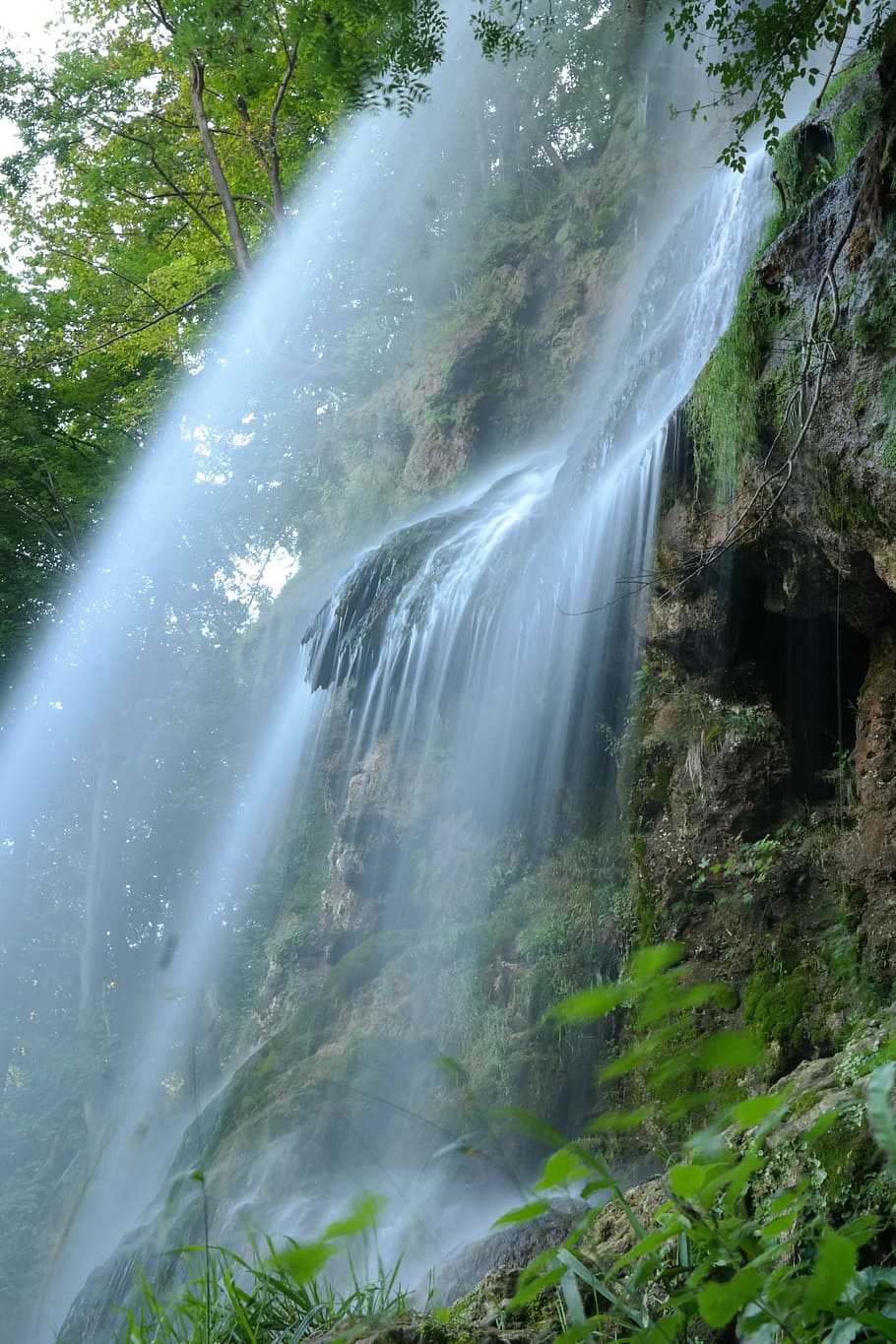 waterfalls, green, plant, rock mountain, waterfall, urach waterfall, long exposure, water veil, water, swabian alb