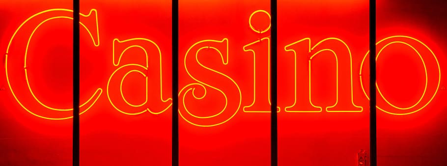 red, yellow, led, casino 5- panel signage, 5-panel, casino, neon sign, neon, letters, lights