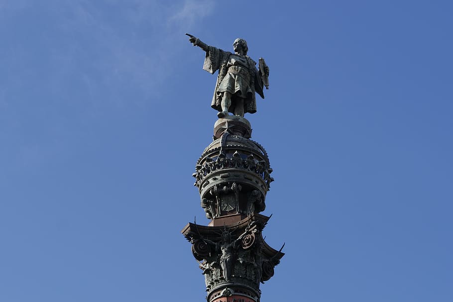 christopher columbus, monument, barcelona, port, sailor, city, spring, urban landscape, sea, catalunya