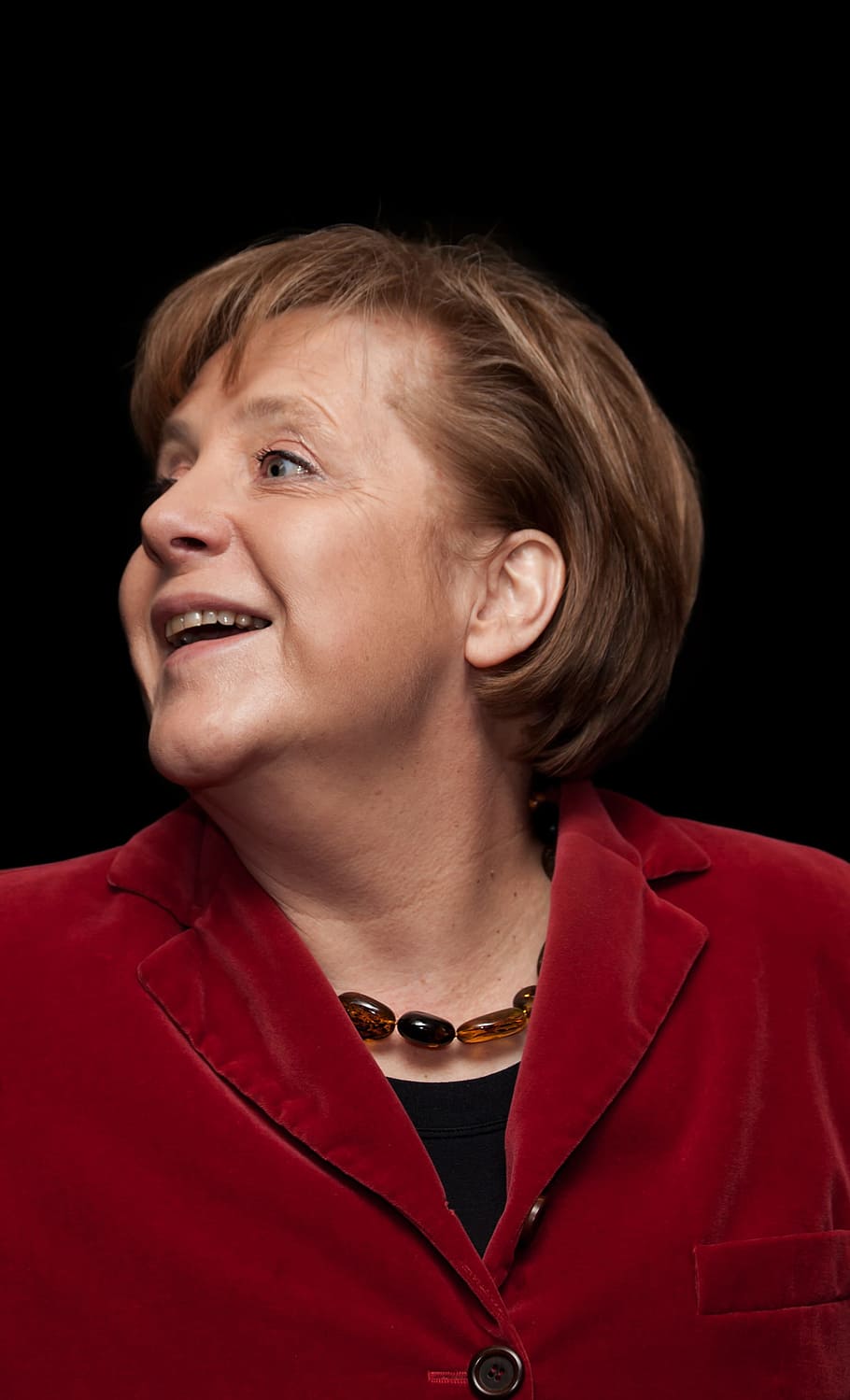 woman, red, button-up, top, black, background, angela merkel, policy, politician, cdu