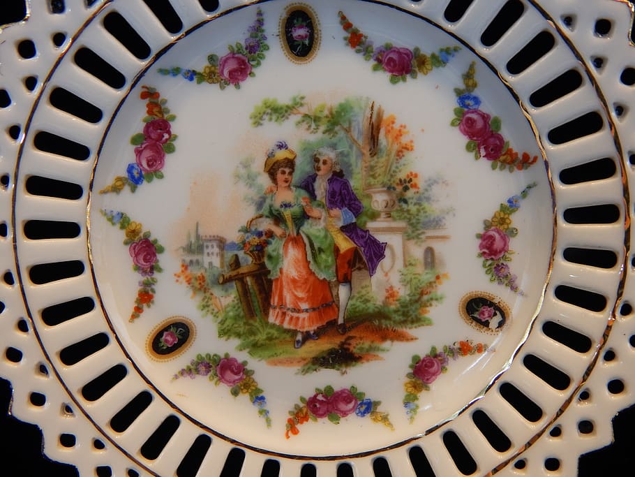 antique, china, victorian, plate, traditional, garden, courting, elegant, dishware, decor