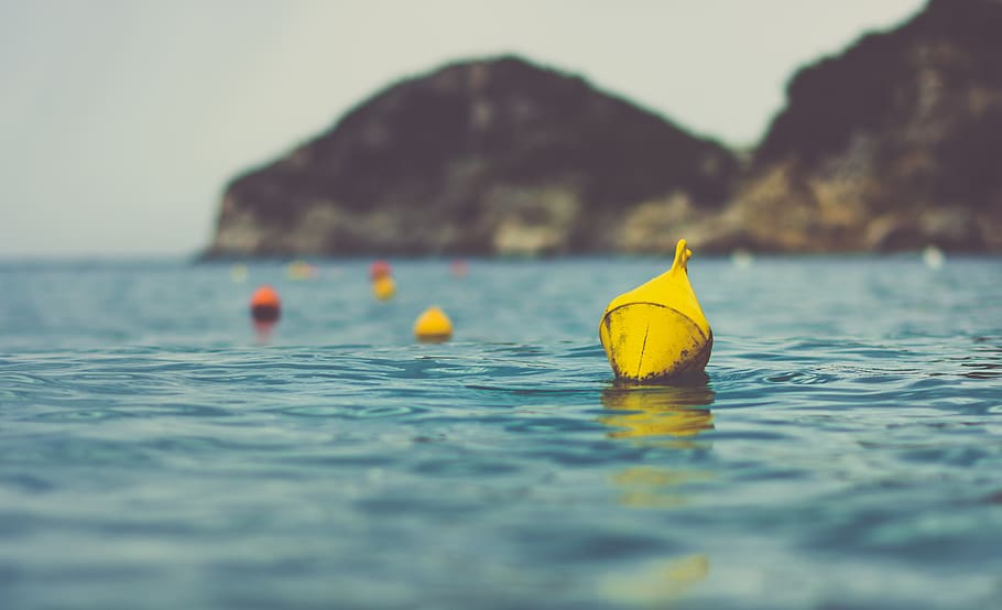 buoy, anchor, water, ocean, sea, lake, yellow, waterfront, nature, day