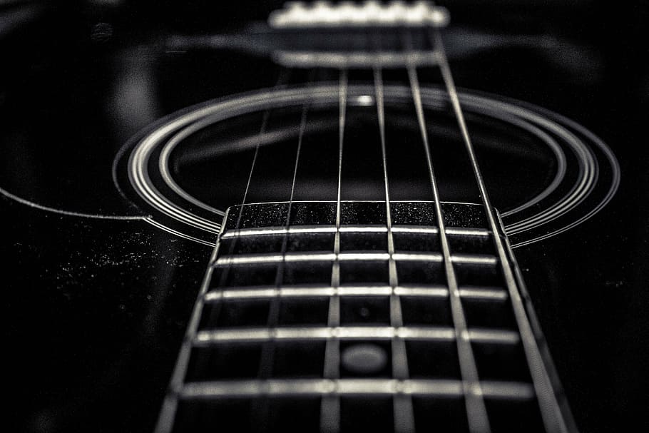 black acoustic guitar, guitar, classic, black, chords, music, instrument, black guitar, musical instrument string, musical instrument