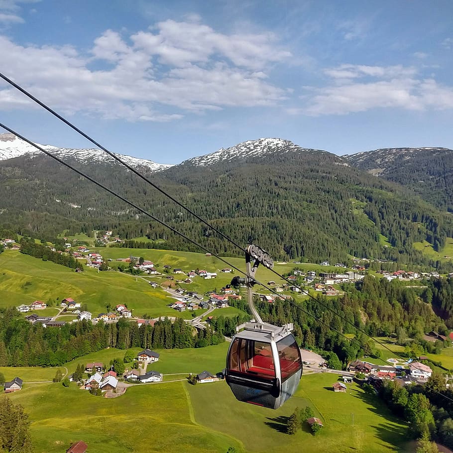 mountains, alpine, lift, chairlift, summit, panorama, summer, idyllic, sunshine, scenic