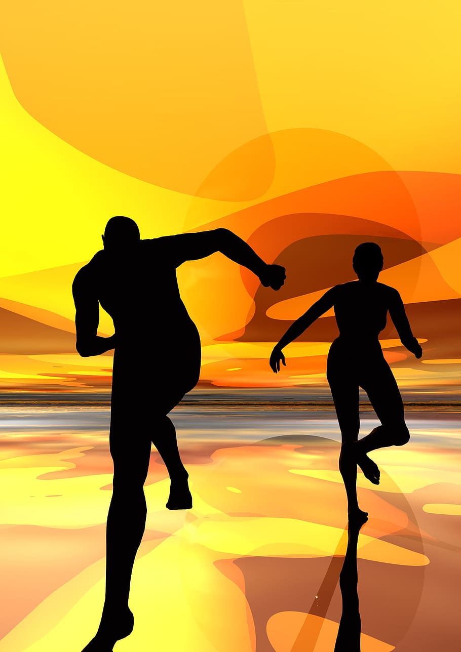 silhouette, two, persons wallpaper, runners, male, sport, run, athlete, female, computer