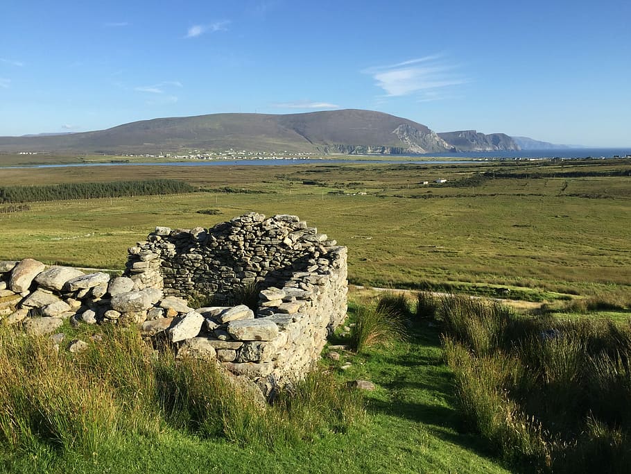 Achill Island, Mayo, Ireland, famine village, ruin, house, cottage, green, landscape, nature