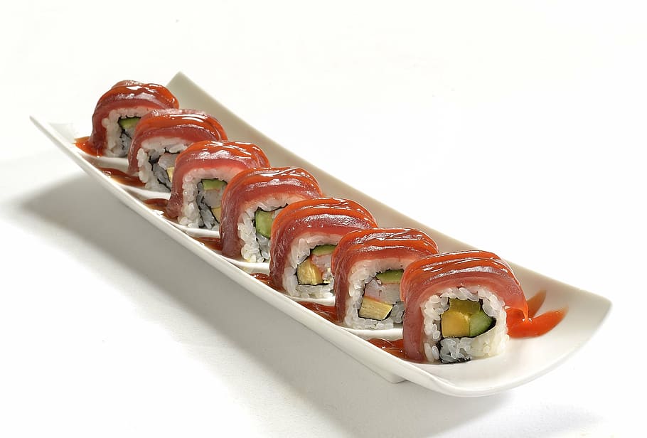 rectangular, plato, uramaki, comida asiática, sushi, oriental, maki, sashimi, asiático, mariscos