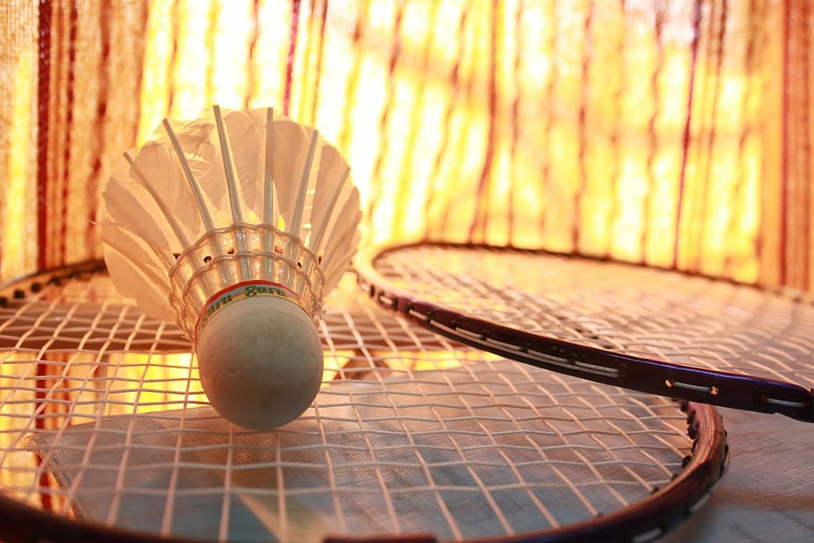 white, two, black, badminton rackets, Badminton, Game, Shuttlecock, Sports, racquet, outdoors