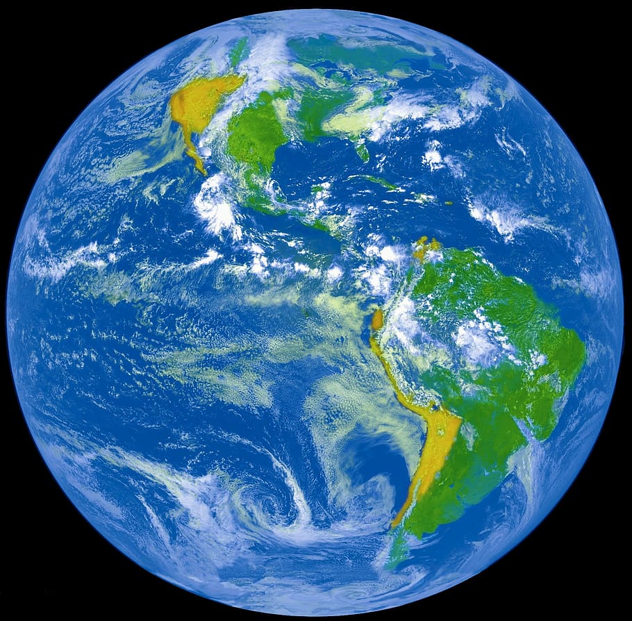 ilustrasi planet bumi, bumi, planet, ruang, satelit, bola, marmer biru, pemandangan, kosmos, bulat