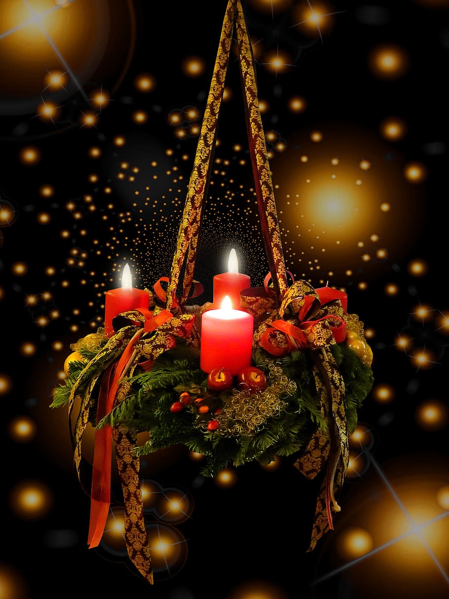 lilin pilar merah, kedatangan, waktu natal, kedatangan karangan bunga, 3 alamat, kedatangan salam, kartu ucapan, lilin, cahaya lilin, kontemplatif