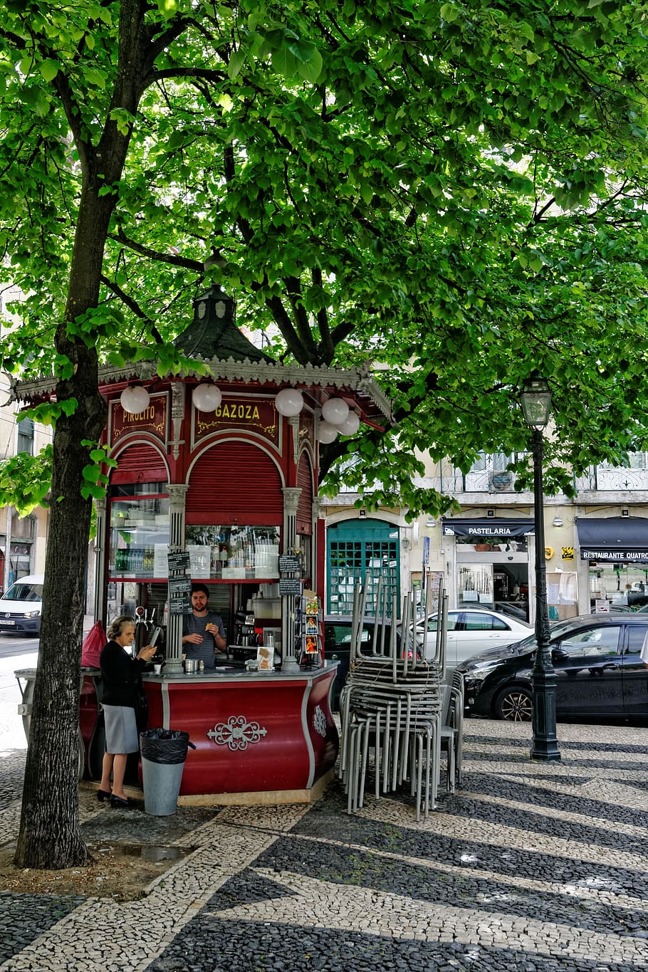 Lisbon, Portugal, Kiosk, Old Town, lisboa, summer, restaurant, outdoors, tree, day