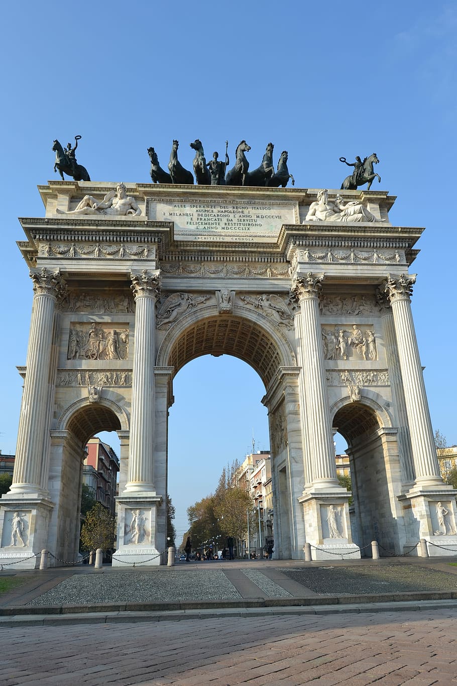 Italia, Milan, Taman Sempione, lengkungan kemenangan, lengkungan perdamaian, perkotaan, napoleon, sejarah, patung, tujuan perjalanan