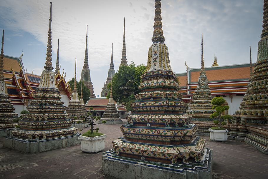 brown concrete establishment, bangkok, wat pho, asia, temple, thailand, buddhism, religion, tourism, building
