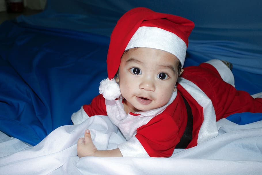 休日, クリスマス, 赤, 少年, 赤ちゃん, サンタ, 人々, 子供, かわいい, 帽子