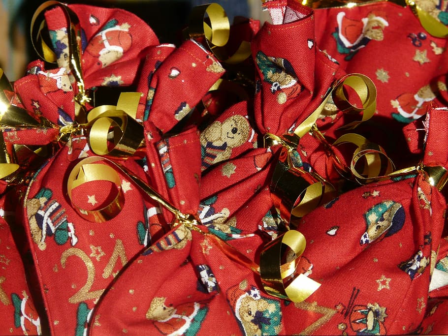Advent Calendar, Packed, nicholas, made, bag, red, full frame, close-up, backgrounds, large group of objects