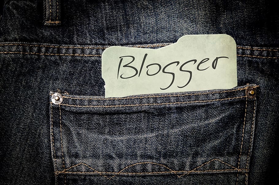 catatan blogger, di dalam, biru, saku celana denim, celana, jeans, daftar, kertas, font, blogg
