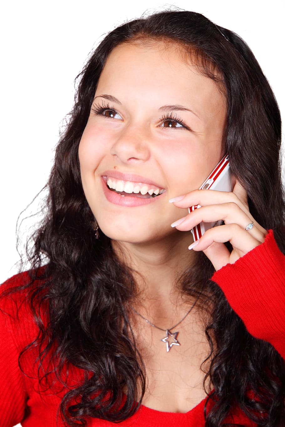 girl, wearing, red, top, call, calling, cell, cellphone, cellular, communication