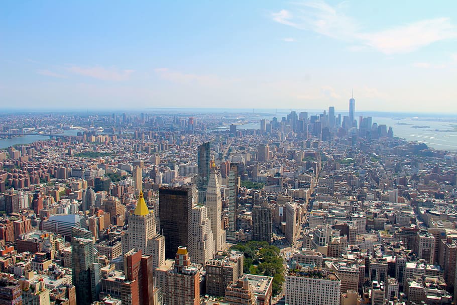 aerial, view, city, daytime, us, nyc, landmark, world trade centre, wtc, modern