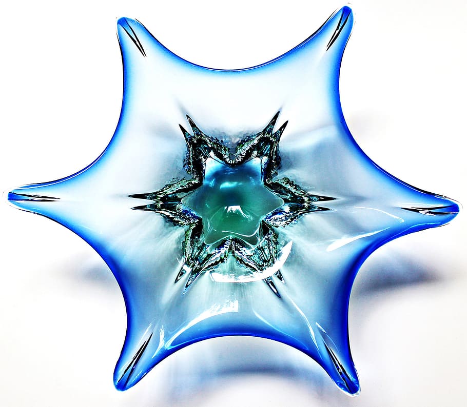 glass bowl, murano glass, glass art, blue, shell, swinging, glass, object, top view, decoration